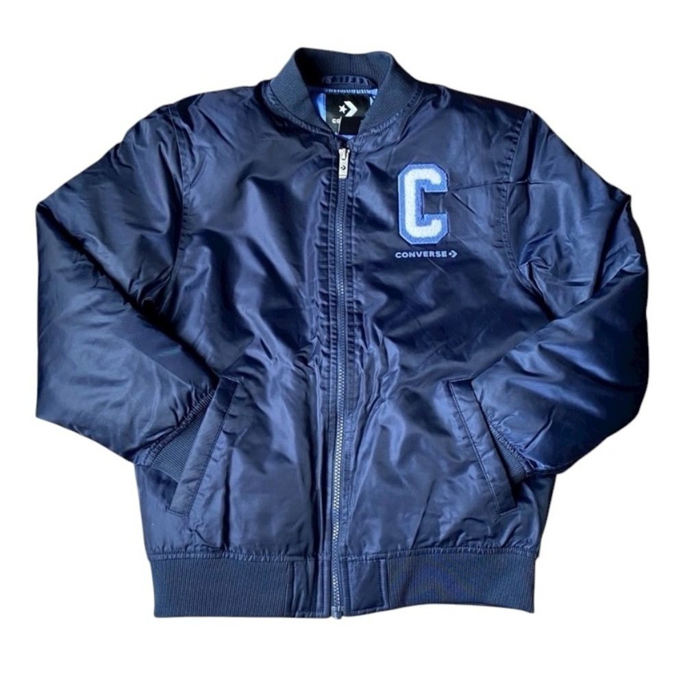 Converse Boys Varsity Bomber Jacket Navy Blue Puffer Sz M 10-12 Yrs Quilted